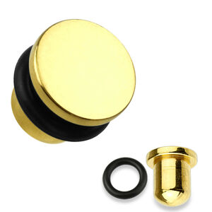 Plug do ucha ze stali 316L w kolorze złotym, czarna gumka, różne grubości - Szerokość: 1.6 mm