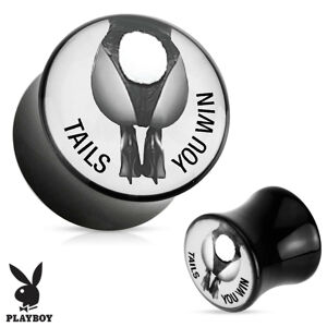 Akrylowy siodłowy plug do ucha Playboy - Tails You Win, czarny - Szerokość: 16  mm