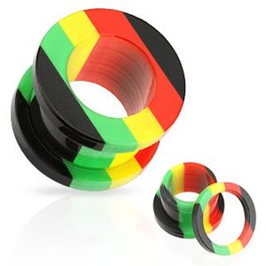 Akrylowy tunel do ucha, pasy czerwonego, żółtego, zielonego i czarnego koloru - Szerokość: 10 mm