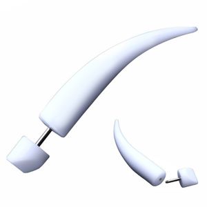 Biały akrylowy fake expander do ucha - lśniący wygięty szpic - Wymiary: 8 mm x 55 mm