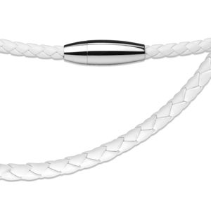 Biały pleciony sznurek ze skóry syntetycznej z zaokrąglonym zapięciem magnetycznym