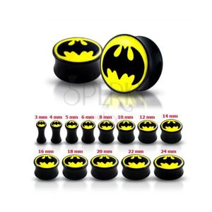 Błyszczący czarny plug do ucha - Batman - Szerokość: 4 mm