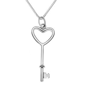Błyszczący naszyjnik - sercowy klucz na łańcuszku, srebro 925
