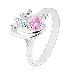 Błyszczący pierścionek, asymetryczna kropla ozdobiona cyrkoniami bezbarwnego i różowego koloru  - Rozmiar : 58