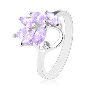 Błyszczący pierścionek srebrnego koloru, gałązka z jasnofioletowymi ziarenkami - Rozmiar : 57