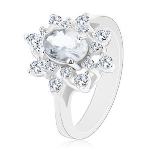 Błyszczący pierścionek w srebrnym odcieniu, kwiat z przezroczystymi cyrkoniami - Rozmiar : 52