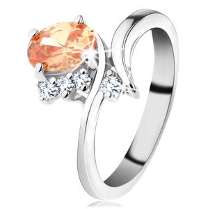 Błyszczący pierścionek w srebrnym odcieniu, owalna cyrkonia pomarańczowego koloru - Rozmiar : 52