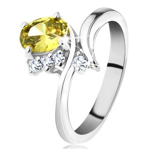 Błyszczący pierścionek w srebrnym odcieniu, owalna cyrkonia żółtego koloru - Rozmiar : 56