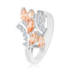 Błyszczący pierścionek w srebrnym odcieniu, pomarańczowe ziarenka, przezroczyste cyrkonie - Rozmiar : 57