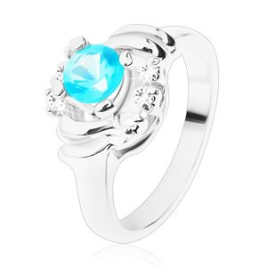Błyszczący pierścionek z przezroczystymi łukami, jasnoniebieska okrągła cyrkonia, półksiężyce - Rozmiar : 49