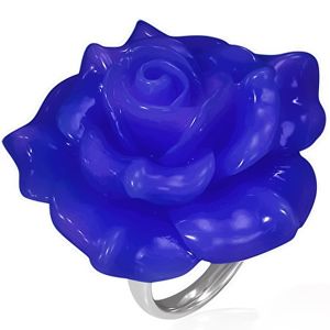 Błyszczący stalowy pierścionek - niebieska róża z żywicy - Rozmiar : 60