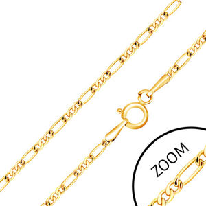 Błyszczący złoty łańcuszek 585 - trzy owalne ogniwa i jedno wydłużone oczko, 600 mm