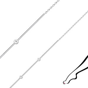 Bransoletka na nogę ze srebra 925 - łańcuszek ze wzorem węża i kulkami, połączone ze sobą okrągłe oczka
