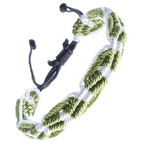 Bransoletka na rękę ze sznurków - zielono-biała, falista, prążkowana