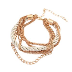 Bransoletka - skręcona perłowa spirala ze sznurków, łańcuszki złotego koloru