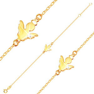 Bransoletka z 9K złota - sylwetka anioła z aureolą i przezroczystą cyrkonią na skrzydle