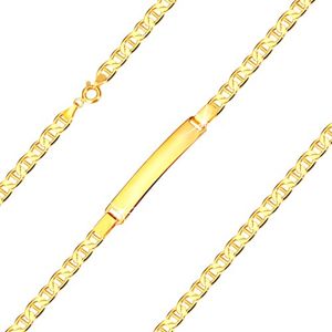 Bransoletka z płytką z żółtego złota 585 - płaskie oczka z pałęczką, 190 mm