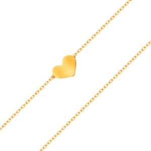 Bransoletka z żółtego 585 złota - małe symetryczne i płaskie serce, subtelny łańcuszek