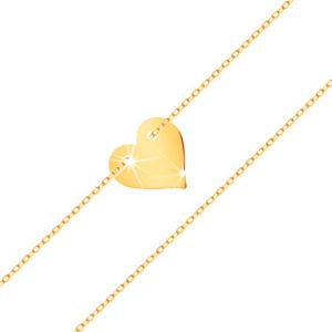 Bransoletka z żółtego 585 złota - małe symetryczne płaskie serce, subtelny łańcuszek