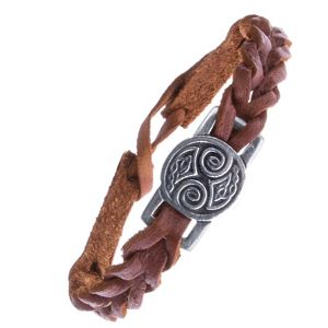 Brązowa skórzana bransoletka z węzłami celtyckimi na lśniącej wstawce