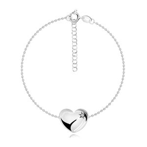 Brylantowa bransoletka ze srebra 925 - wypukłe serce, gwiazda Polarna, bezbarwny diament