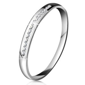 Brylantowy pierścionek z białego 14K złota - błyszcząca linia drobnych bezbarwnych diamentów - Rozmiar : 54