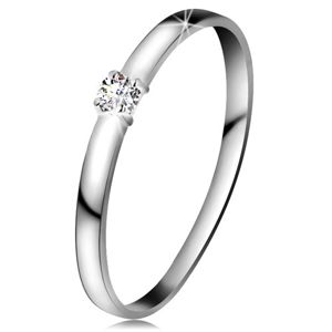 Brylantowy pierścionek z białego 14K złota - brylant bezbarwnego koloru, lśniące ramiona - Rozmiar : 56
