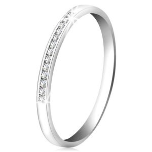 Brylantowy pierścionek z białego 14K złota - lśniąca linia małych bezbarwnych diamentów - Rozmiar : 54