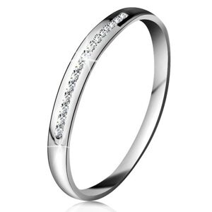 Brylantowy pierścionek z białego 14K złota - błyszcząca linia drobnych bezbarwnych diamentów - Rozmiar : 63
