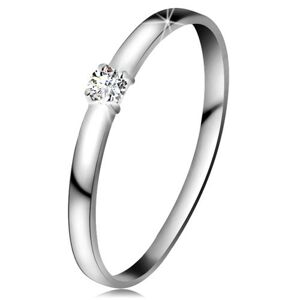 Brylantowy pierścionek z białego 14K złota - brylant bezbarwnego koloru, lśniące ramiona - Rozmiar : 48