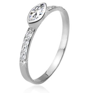 Cyrkoniowy pierścionek, kamyczkowe ramiona, kamyczek w kształcie elipsy, srebro 925 - Rozmiar : 54