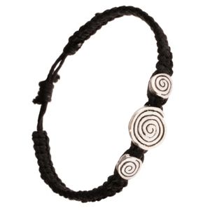 Czarna bransoletka z zaplatanych sznurków, trzy spirale