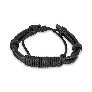 Czarna skórzana bransoletka - płaskie związane sznurki