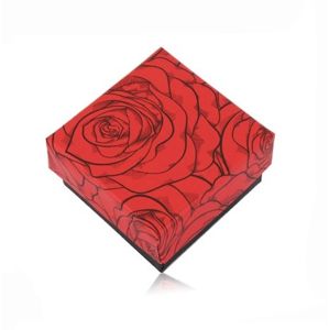 Czarno-czerwone pudełeczko na dwa pierścionki lub kolczyki - kwitnące róże