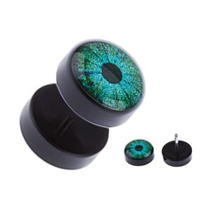Czarny akrylowy fake plug do ucha - zielone oko