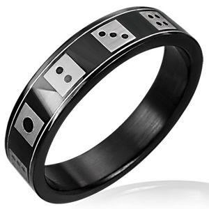 Czarny stalowy pierścionek kostki do gry - Rozmiar : 68