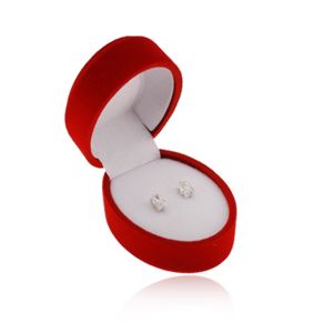 Czerwone owalne pudełeczko na kolczyki lub dwa pierścionki, aksamitna powierzchnia