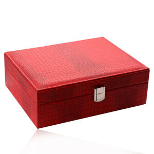 Czerwone pudełko na biżuterię - imitacja skóry krokodyla, prostokątny kształt, klamra