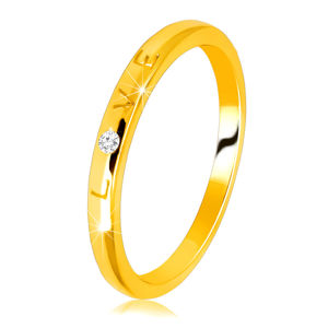 Diamentowa obrączka z żółtego 14K złota - napis "LOVE" z brylantem, gładka powierzchnia, 1,5 mm - Rozmiar : 52