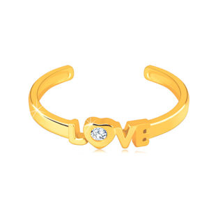 Diamentowa obrączka z żółtego 14K złota z otwartymi ramionami - napis "LOVE", brylant - Rozmiar : 58