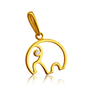 Diamentowa zawieszka z żółtego 14K złota - zarys słonia z trąbą, bezbarwny brylant