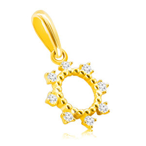 Diamentowa zawieszka z żółtego złota 585 - krążek ozdobiony małymi kuleczkami, bezbarwne diamenty