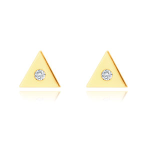 Diamentowe 14K kolczyki z żółtego złota - mały trójkąt z bezbarwnym brylantem