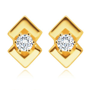 Diamentowe kolczyki z żółtego złota 585 - okrągły brylant, dwa błyszczące trójkąty