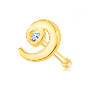 Diamentowy piercing do nosa z żółtego 14K złota, prosty - spirala z bezbarwnym brylantem