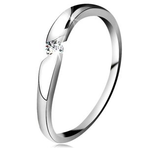Diamentowy pierścionek z białego 14K złota - brylant bezbarwnego koloru w ukośnym wycięciu - Rozmiar : 54