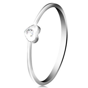Diamentowy pierścionek z białego 14K złota - serce z bezbarwnym brylantem - Rozmiar : 52