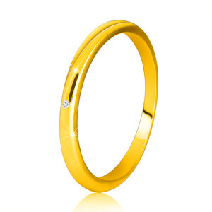 Diamentowy pierścionek z żółtego 14K złota - cienkie gładkie ramiona, bezbarwny brylant - Rozmiar : 51
