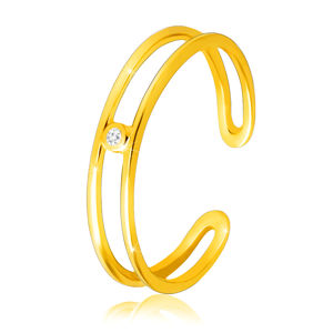 Diamentowy pierścionek z żółtego 14K złota - cienkie otwarte ramiona, bezbarwny brylant - Rozmiar : 58