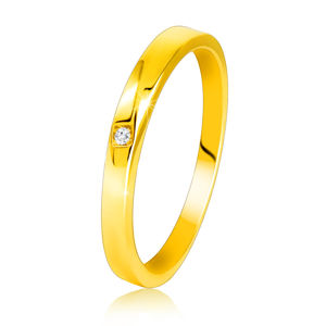 Diamentowy pierścionek z żółtego złota 585 - lekko ścięte ramiona, bezbarwny brylant - Rozmiar : 52